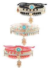 Load image into Gallery viewer, HANPABUM 3 Sets Bohemian Beaded Bracelets Set for Women Men Multilayer Hamsa Hand Evil Eye Charms Stretch Stackable Bracelet
