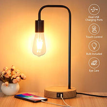 Load image into Gallery viewer, Touch Control Table Lamp, USB Desk Lamp, 3 Way Dimmable Modern Nightstand Lamp with Two USB Charging Ports for Bedroom, Living Room, Office, Dimmable Vintage 6W ST64 E26 LED Bulb Included
