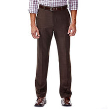 Load image into Gallery viewer, Haggar Men's Eclo Stria Expandable-Waist Plain-Front Dress Pant Brown 38x29
