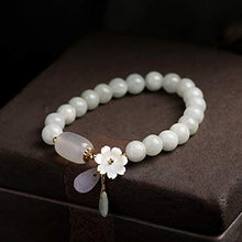 Load image into Gallery viewer, HSUMING Chinese Natural Green Jade Bracelets for Women - Good Luck Beaded Jewelry with Elastic, (5.5-6.3 inch)
