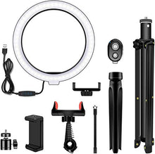 Load image into Gallery viewer, 10" Selfie Ring Light with Tripod Stand &amp; Cell Phone Holder for Live Stream/Makeup, Dimmable Led Camera Ringlight for YouTube TikTok/Photography Compatible for iPhone and Android Phone
