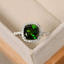 Load image into Gallery viewer, Natural Chrome Diopside Rings For Women Sterling Silver Cushion Cut Green Gemstone Halo Jewelry Gift Size 3-12
