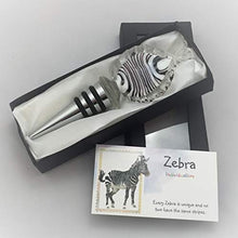 Load image into Gallery viewer, Smiling Wisdom - Zebra Black &amp; White Handmade Glass Wine Bottle Stopper - Zebra Totem Animal Themed Set - For Him Her Man Woman Friend - Individualism - Unique Gift - Limited Edition
