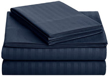 Load image into Gallery viewer, AmazonBasics Deluxe Microfiber Striped Sheet Set, Navy Blue, Queen
