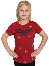 Load image into Gallery viewer, DC Comics Girls T-Shirt Wonder Woman Logo &amp; Stars Print (Dark Red, Medium 7-8)

