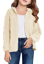 Load image into Gallery viewer, PiePieBuy Girls Kids Hooded Open Front Cardigan Long Sleeve Cable Knit Sweater Autumn Winter Hoodie Coat White
