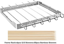 Load image into Gallery viewer, UNICOOK Heavy Duty Stainless Steel Barbecue Skewer Shish Kabob Set, 6pcs 13"L Skewer and Foldable Grill Rack Set, Durable and Reusable, Bonus of 50pcs 12.5"L Bamboo Skewers for Party and Cookout

