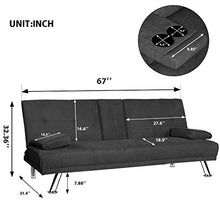 Load image into Gallery viewer, MIERES Modern Convertible Futon Sofa Bed for Living Room Fold Up &amp; Down Recliner Couch w/Metal Legs and 2 Cup Holders Sleeper Daybed, for Small Spaces, Dark Gray
