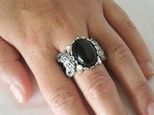Load image into Gallery viewer, Black Onyx Triple Moon Ring, handmade jewelry wiccan pagan wicca goddess witch witchcraft gothic
