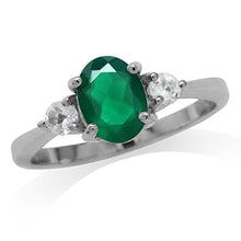 Load image into Gallery viewer, Silvershake 1.12ct. 8X6mm Oval Shape Natural Emerald Green Agate and White Topaz 925 Sterling Silver Engagement Ring Size 11.5
