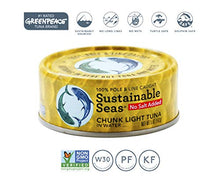 Load image into Gallery viewer, Sustainable Seas, Chunk Light Tuna in Water, No Salt Added, 5 Ounce, 3rd party mercury tested, 100% sustainably caught (Pack of 12)

