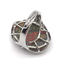 Load image into Gallery viewer, Natural Stone Rose Quartz Agate Amethyst Turquoise Adjustable Finger Rings Semi Precious Oval Shaped Gemstone Anniversary (Unakite)
