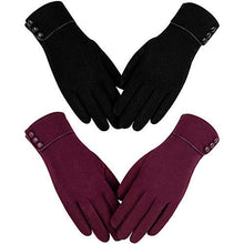 Load image into Gallery viewer, Womens Winter Warm Gloves, Touchscreen Texting Fleece Lined Windproof Driving Gloves Hand Warmer By Alepo (Black&amp;Burgundy-L)
