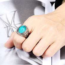 Load image into Gallery viewer, VQYSKO Retro Vintage Statement Blue Oval Turquoise Rings Size 10
