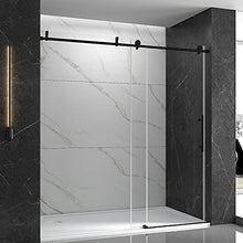 Load image into Gallery viewer, FEKEWIO Soft Close Single Sliding Shower Door, 56-60" x 76" Inch Frameless Walk-in Bathroom Shower Doors, Clear Tempered Glass 3/8" Shower Enclosure SS09 (Matte Black)
