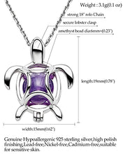 Load image into Gallery viewer, Jewever 925 Sterling Silver Sea Turtle with Amethyst Crystal Stone Pendant Necklace for Women Cute Animal Gifts Jewelry 18" Chain
