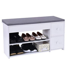 Load image into Gallery viewer, 2 Tier Shoe Rack Bench with Cushion &amp; 2 Drawer, shamoluotuo Shoe Organizer Sponge Padded Seat, Entryway Seat Storage Shelf, Storage Cabinet Hallway Furniture, Storage Stool for Home Entryway (White)
