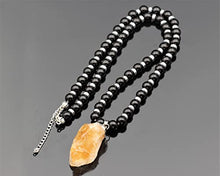 Load image into Gallery viewer, ElisaJewelryArt - Natural Raw Citrine Pendant Natural Black Onyx Beaded Necklace Genuine Gemstone Money Stone Clasp Closure Hematite Necklace Unisex Necklace (22, Raw Citrine)

