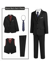 Load image into Gallery viewer, Boyoo Boy's 4 Pieces Formal Suit Set Slim Fit Blazers Outfit with Jacket, Vest, Dress Pants and Tie for Kids Size 5-14 Years Black
