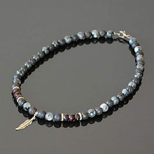 Load image into Gallery viewer, January Birthstone Garnet Necklace for Men with Feather Charm Natural Stone Labradorite Black Lava Handmade Gemstone Jewelry for Man
