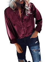 Load image into Gallery viewer, GOSOPIN Women Casual Satin Silk Long Sleeve Button Down Shirt Formal Office Blouse Top XX-Large Red
