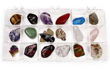 Load image into Gallery viewer, Rock and Mineral Educational Collection &amp; Deluxe Collection Box -18 Pieces with Description Sheet and Educational Information. Limited Edition, Geology Gem Kit for Kids with Display Case, Dancing Bear
