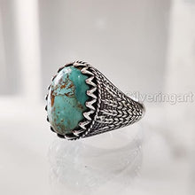 Load image into Gallery viewer, Tibetan Turquoise Ring, Silver Jewelry, 925 Silver Ring, Father's Day, AAA Natural Turquoise, December Birthstone Ring, Heavy Mens Ring, Spiritual Healing Gemstone, Christmas, Signet Mens Ring
