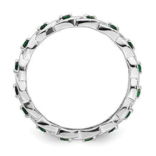Load image into Gallery viewer, Solid 925 Sterling Silver Stackable Created Emerald Green May Gemstone Ring Eternity Band Size 10
