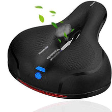 Load image into Gallery viewer, Comfortable Bike Seat-Padded Soft Bicycle Cushion Memory Foam Waterproof Wide Bike Saddle with Dual Shock Absorbing Rubber Balls Universal Fit for Indoor/Outdoor Bikes with Red Warning Strip(Blue)
