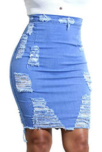 Load image into Gallery viewer, chouyatou Women's Stretchy High Waist Butt-Lifting Bodycon Ripped Denim Pencil Skirt (Large, Blue)
