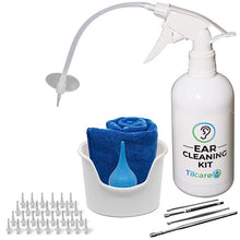 Load image into Gallery viewer, Ear Wax Removal Tool by Tilcare - Ear Irrigation Flushing System for Adults &amp; Kids - Perfect Ear Cleaning Kit - Includes Basin, Syringe, Curette Kit, Towel and 30 Disposable Tips
