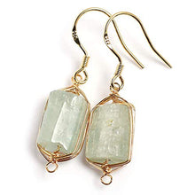 Load image into Gallery viewer, Natural Stone Wire Wrap Dangle Drop Earrings Gold Plated 925 Sterling Silver Hook/Green Kyanite Rough Square
