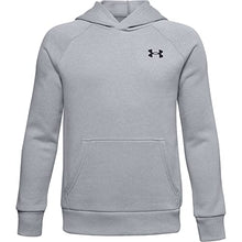 Load image into Gallery viewer, Under Armour Boys' Rival Cotton Hoodie , Mod Gray Light Heather (011)/Onyx White , Youth Large
