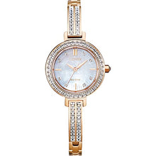 Load image into Gallery viewer, Citizen Women's Eco-Drive Dress Classic Crystal Bangle Watch in Rose-tone Stainless Steel, Mother of Pearl Dial (Model: EM0863-53D)
