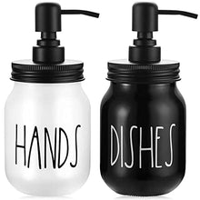 Load image into Gallery viewer, Mason Jar Soap Dispenser Set by Brighter Barns - Farmhouse Dish and Hand Soap Dispensers Set - Liquid Soap Dispenser - Glass Soap Dispensers for Kitchen Sink - Farmhouse Kitchen Decor (Black/White)
