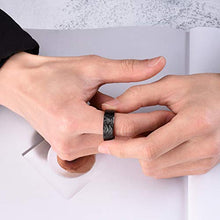 Load image into Gallery viewer, King Will 8mm Black Tungsten Carbide Ring Inner Hole Inlaid Wood Hammered Texture Flat Style 14
