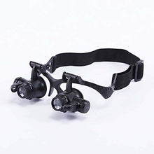 Load image into Gallery viewer, Kumiy 10X 15X 20X 25X Head Mount Magnifier with LED Light, Double Eye Loupe Jeweler Magnifying Glasses with 4 Replaceable Lenses, Watch Repair Magnifier
