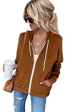 Load image into Gallery viewer, Uusollecy Women's Casual Zip Up Hoodie Color Block Lightweight Sweatshirt Hoodies Drawstring Sweater with Pockets Small
