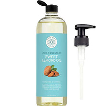 Load image into Gallery viewer, Sweet Almond Oil for Hair and Skin, 100% Pure and Cold Pressed, Hexane Free, Skin Moisturizer, Nails, Therapeutic Massage, Carrier Oil - by Pure Body Naturals 16 Fl. Ounce (Label Varies)
