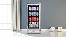 Load image into Gallery viewer, Kalamera 15 &amp; 24 inch 96 or 154 Cans Capacity Beverage Cooler - Built in Counter or Freestanding - for Soda, Water, Beer or Wine - For Kitchen or Bar with Blue Interior Light
