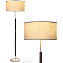 Load image into Gallery viewer, Brightech Carter - Floor Lamp for Mid Century Modern Living Rooms - Contemporary Office &amp; Bedroom Standing Light - Tall Pole, Drum Shade Lamp with Walnut Wood Finish
