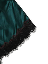 Load image into Gallery viewer, LYANER Women's Lace Cami Top and Shorts Satin Silk Lingerie Set with Robe Pajamas Sleepwear Dark Green Small
