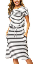 Load image into Gallery viewer, Women Summer Spring Modest Teacher Travel Work Casual Midi Dress Dot Gray Blue S
