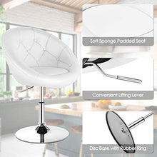 Load image into Gallery viewer, Costway Swivel Accent Chair, Contemporary Tufted Round-Back Tilt Chair with Chrome Frame, Height-Adjustable Modern for Lounge, Pub, Bar, White
