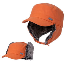 Load image into Gallery viewer, Jeff &amp; Aimy Mens Winter Baseball Army Cap Trapper Warm Lined Military Hunting Hat Women Faux Fur Ear Flaps Muffs Ski Cold Weather Elmer Fudd Orange 58-60CM
