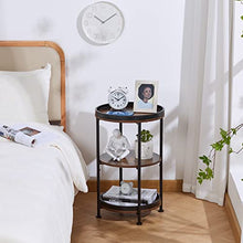 Load image into Gallery viewer, dulcii Industrial Round End Table, 3 Tiers Round Side Table with Sturdy Metal Frame, Metal Round Sofa Table, Vintage Nightstand for Living Room Bedroom, Easy Assembly, Wood Look Accent Furniture
