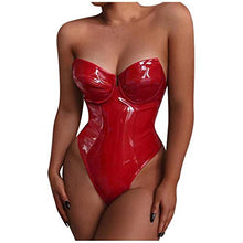 Load image into Gallery viewer, NUCCBBlY Sexy Faux Leather Bodysuit Women Slim Fit Off Shoulder Overalls Ladies Backless Clubwear Performance Clothe
