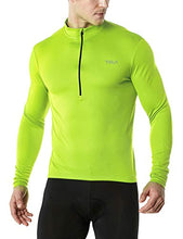 Load image into Gallery viewer, TSLA Men's Long Sleeve Bike Cycling Jersey, Quick Dry Breathable Reflective Biking Shirts with 3 Rear Pockets, Cycle Long Sleeve(mct21) - Neon Yellow, Large
