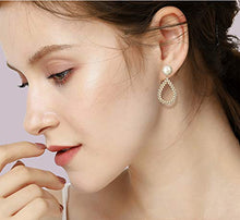 Load image into Gallery viewer, 14K Gold Plated Pearl Ear Drop Earring with Retro palace Style S925 silver needle for Women Girl Gifts Present Valentines Birthday Anniversary Mothers Day Christmas (Gold)
