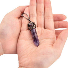 Load image into Gallery viewer, Top Plaza Amethyst Healing Crystal Stone Hexagonal Prism Gemstone Quartz Pendant Necklace Retro Antique Brass Chakra Jewelry for Womens Girls
